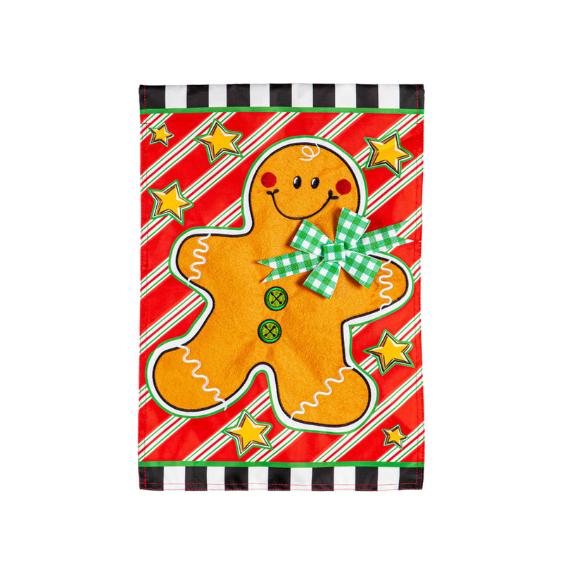 Evergreen Flag,Patterned Gingerbread Man Applique House Flag,28x0.25x44 Inches