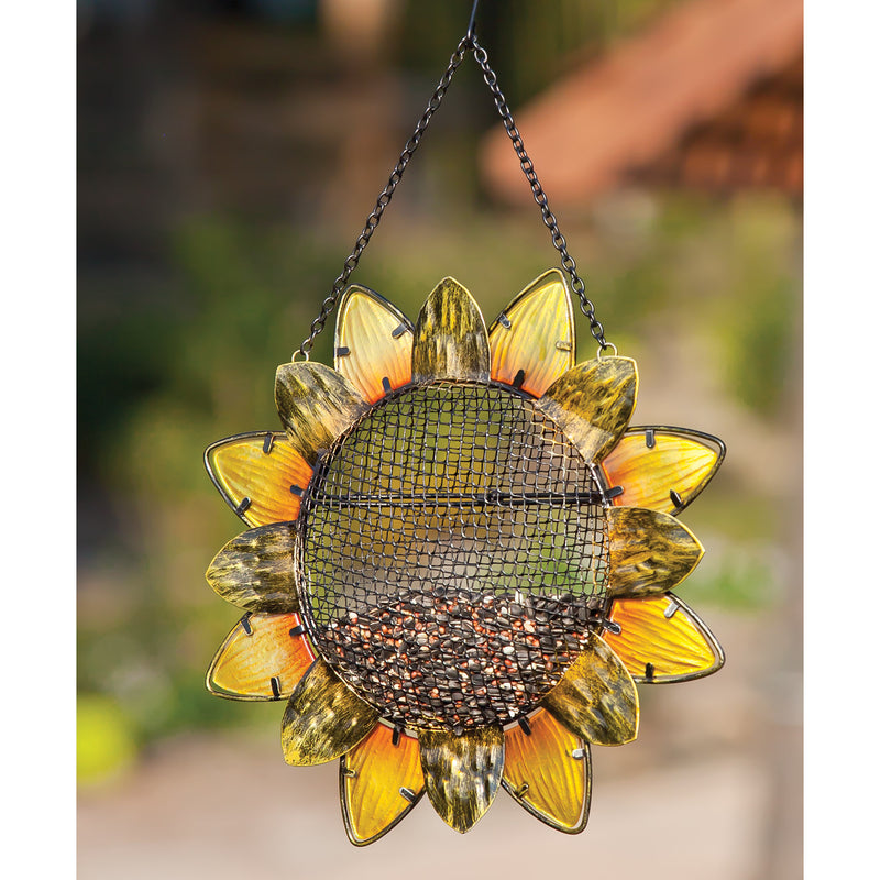 Evergreen Bird Feeder,Metal and Glass birdfeeder, Sunflower,18.9x2.56x11.42 Inches