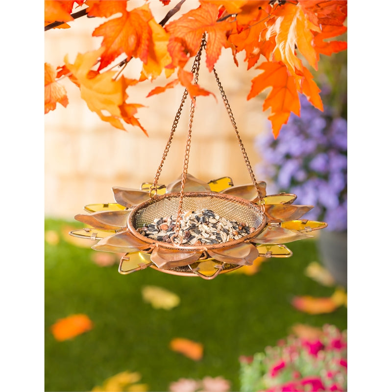 Evergreen Bird Feeder,Metal and Glass Bird Feeder, Sunflower,11.5x11.5x12 Inches