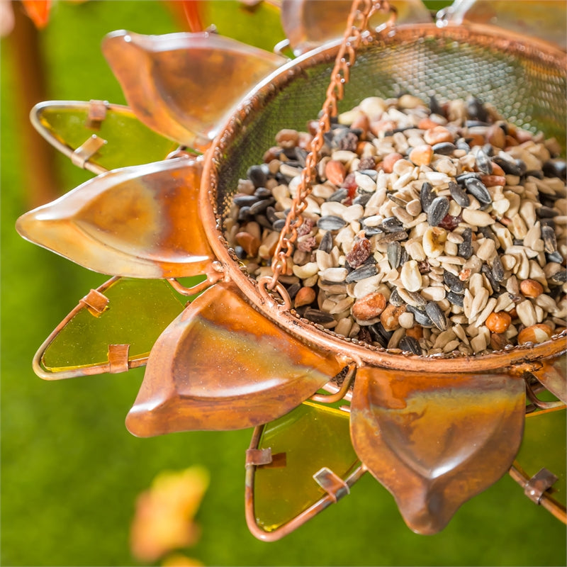 Evergreen Bird Feeder,Metal and Glass Bird Feeder, Sunflower,11.5x11.5x12 Inches