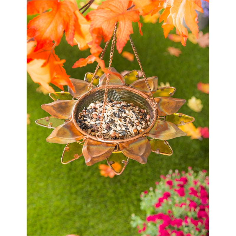 Evergreen Bird Feeder,Metal and Glass Bird Feeder, Sunflower,11.5x11.5x12 Inches