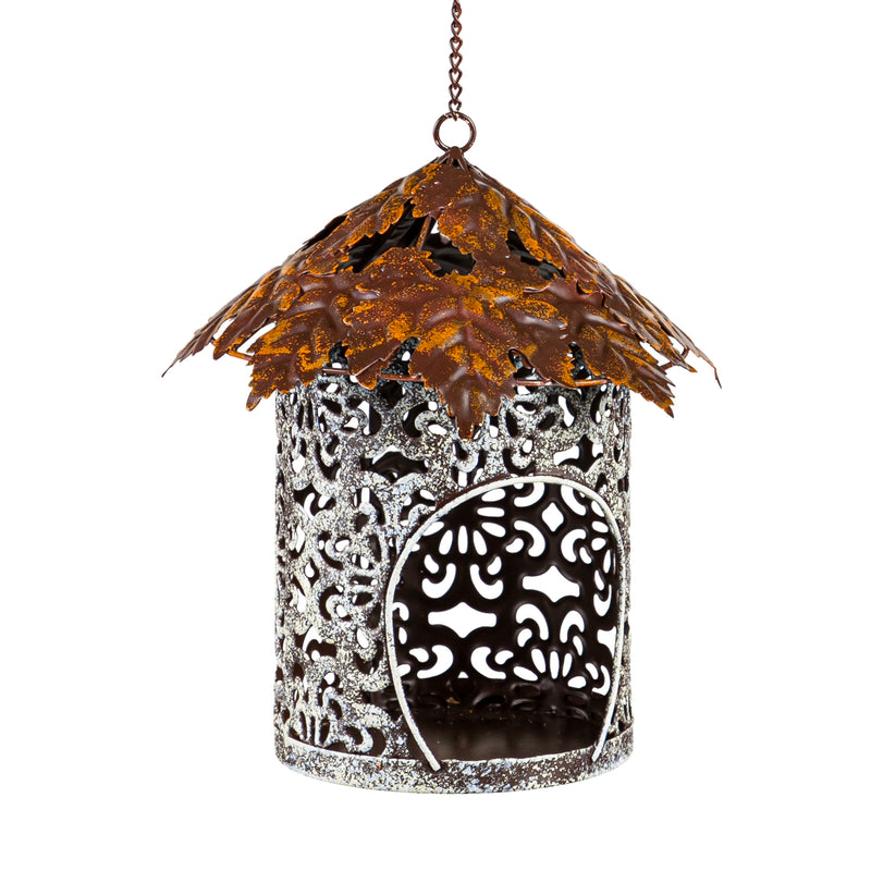 Evergreen Bird Feeder,Bird Feeder with Metal Maple Leaf Roof,8.26x9.2x8.26 Inches