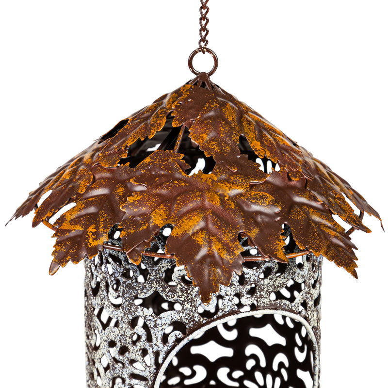 Evergreen Bird Feeder,Bird Feeder with Metal Maple Leaf Roof,8.26x9.2x8.26 Inches