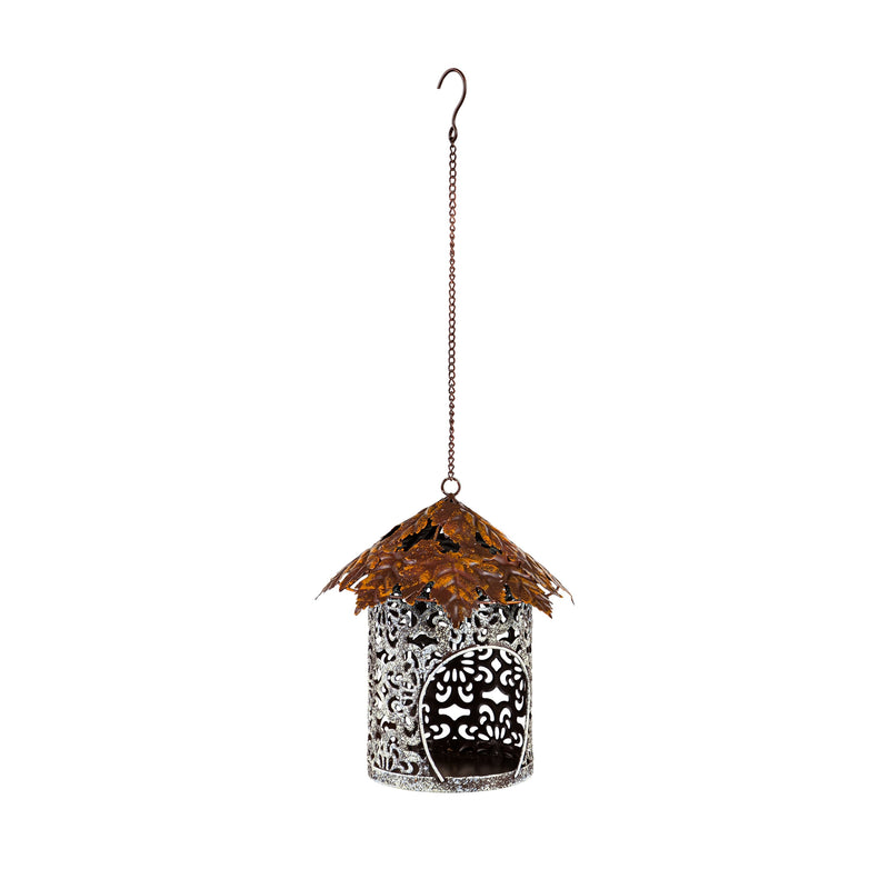 Evergreen Bird Feeder,Bird Feeder with Metal Maple Leaf Roof,8.26x9.2x8.26 Inches