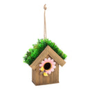 Metal and Wood Bird House with Artificial Decorations, Red,2bh308a