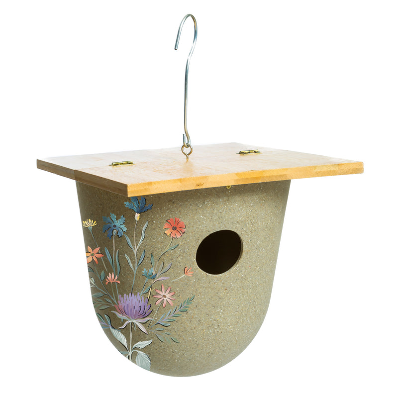 Evergreen Bird House,Full Circle Eco Conscious Hanging Bird House with Wildflower Decal,7.28x7.28x7.87 Inches