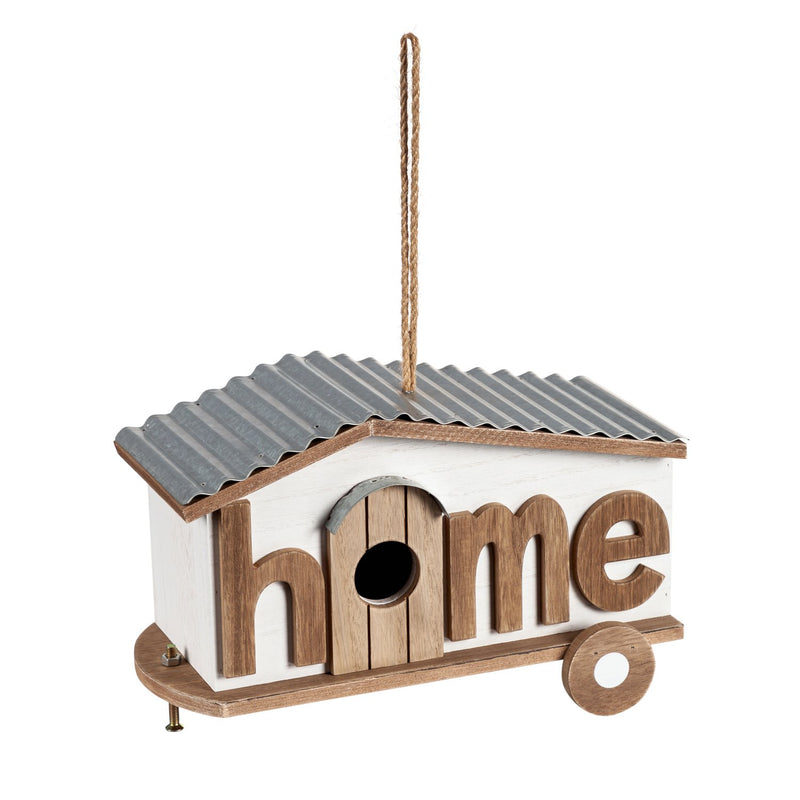 Evergreen Bird House,Metal and Wood Camper Style Home Bird House,5.5x12.13x7.6 Inches