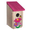 Wood Bird House with Raised Metal Flower, Pink Daisy,2bh728