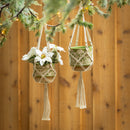 Ceramic Mushroom Cachepot w Macrame Hanger, Nested Set of 2,2cg0568