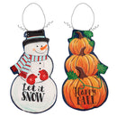 Fall Stacked Pumpkin/Winter Snowman Double Sided Estate Door Decor,2deb2568fb
