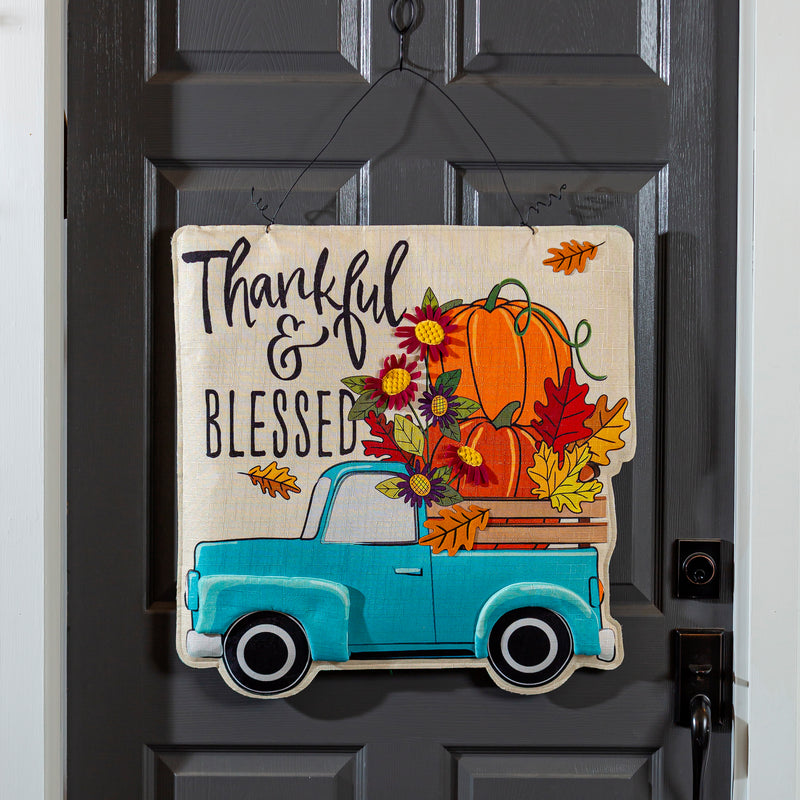 Thankful & Blessed Fall Truck/Christmas Truck Double Sided Estate Door Decor,2deb2570fb