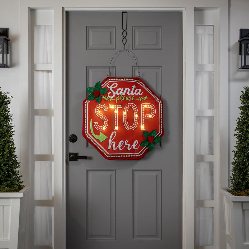 Santa, Please Stop Here Lighted Estate Door Decor,2deb2623bl