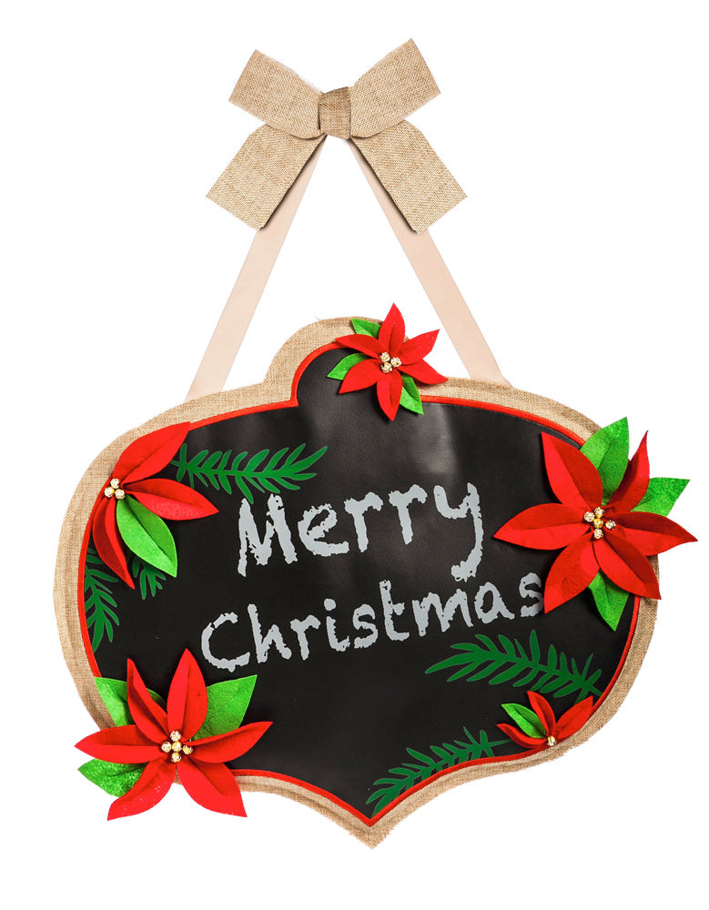 Poinsettia Chalkboard Ornament Burlap  Door Décor,2dhb1081bl