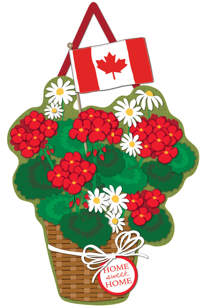 Canadian Patriotic Basket of Flowers Burlap Door Decor,2dhb1178