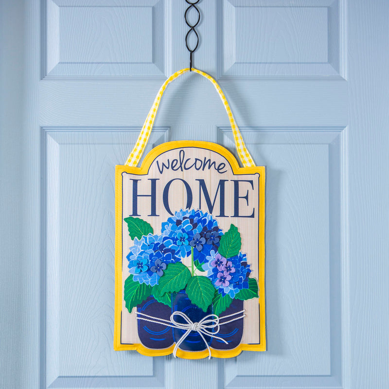 Evergreen Door Decor,Welcome Home Hydrangeas Door Décor,13.5x0.25x19.75 Inches