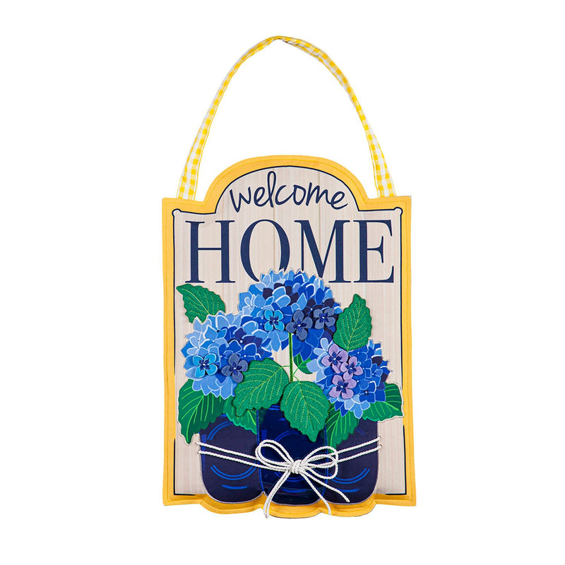 Evergreen Door Decor,Welcome Home Hydrangeas Door Décor,13.5x0.25x19.75 Inches