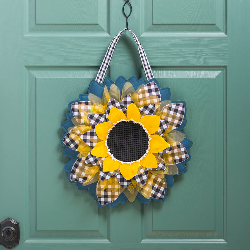 Evergreen Door Decor,Sunflower with Checks Door Décor,18x0.25x18.5 Inches