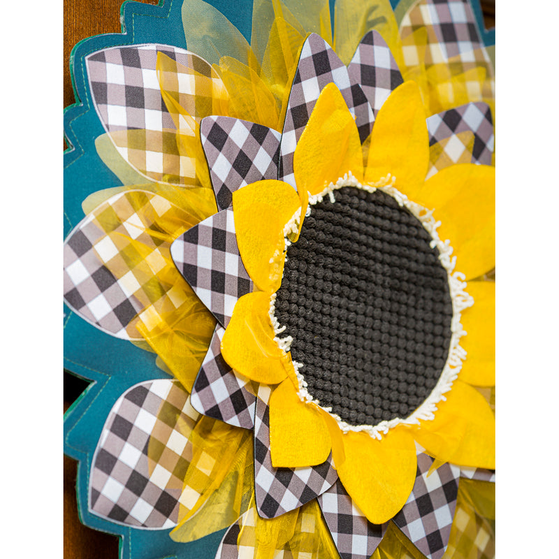 Evergreen Door Decor,Sunflower with Checks Door Décor,18x0.25x18.5 Inches