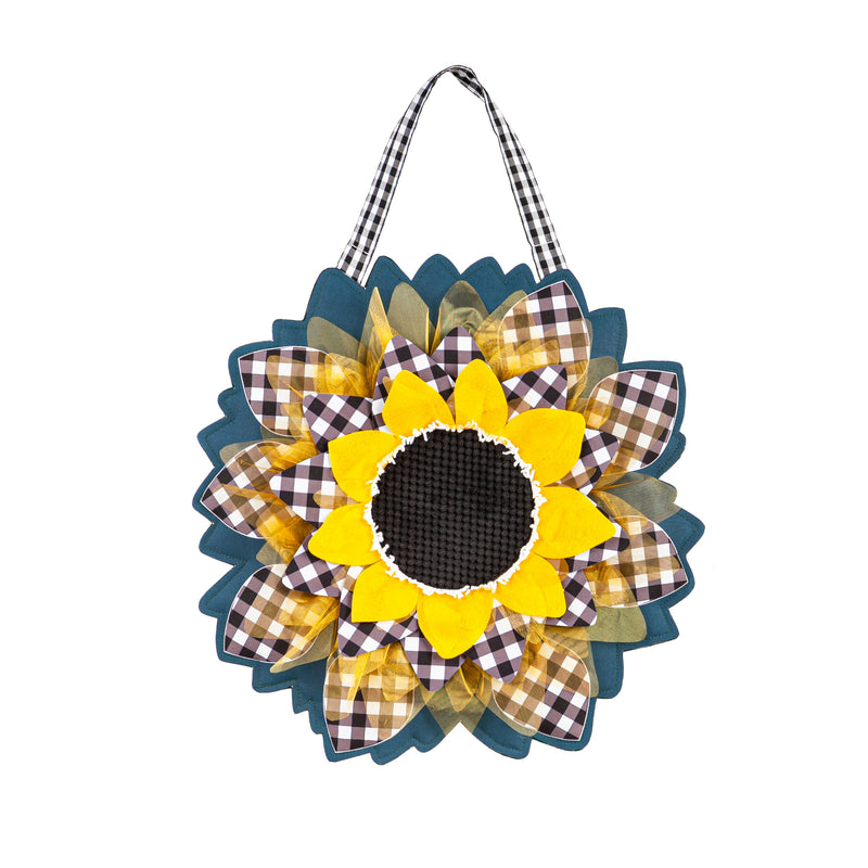 Evergreen Door Decor,Sunflower with Checks Door Décor,18x0.25x18.5 Inches