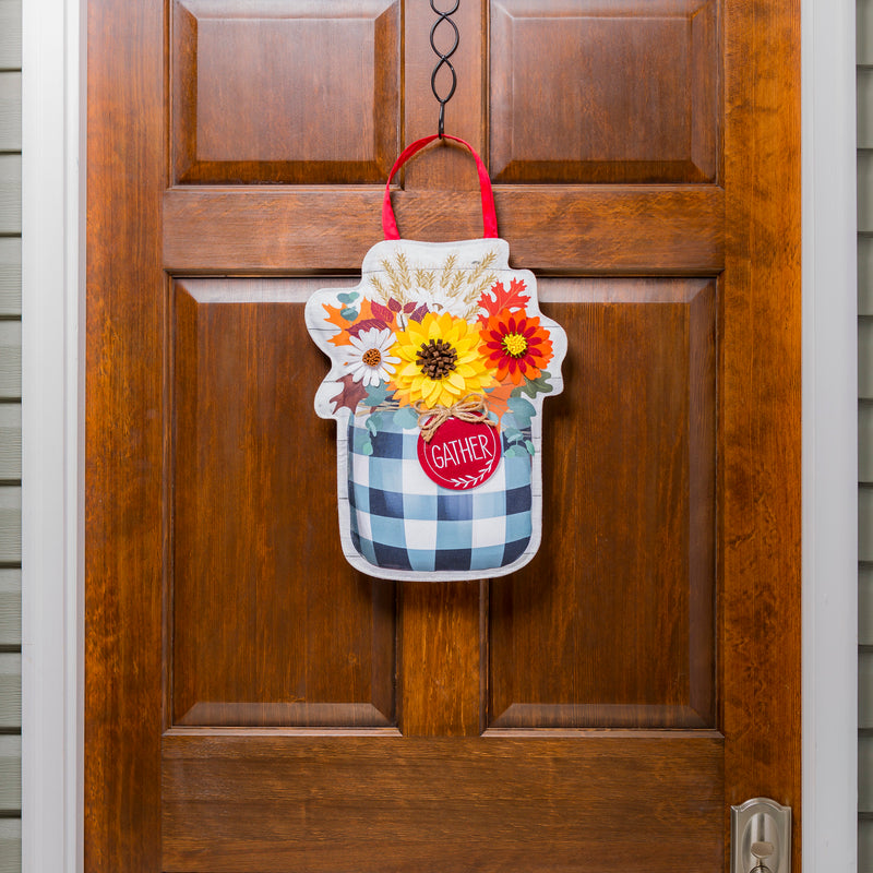 Evergreen Door Decor,Fall Check Mason Jar Door Décor,13x1.5x17 Inches