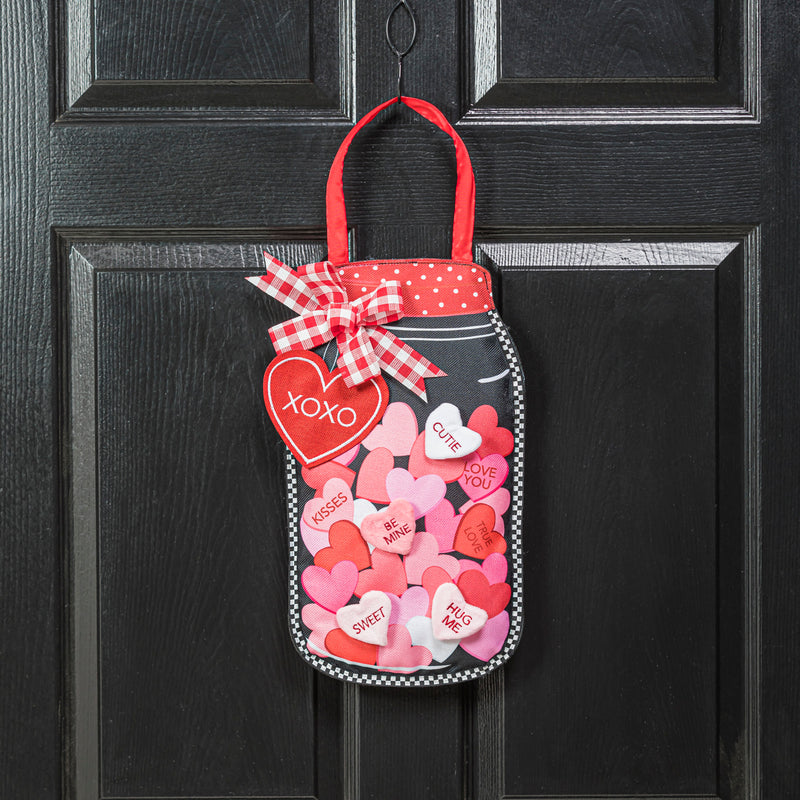 Evergreen Door Decor,Mason Jar of Hearts Door Décor,11.5x2.5x17 Inches