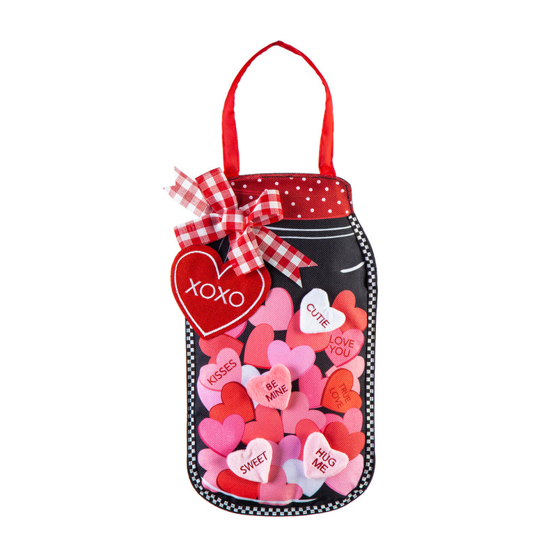 Evergreen Door Decor,Mason Jar of Hearts Door Décor,11.5x2.5x17 Inches