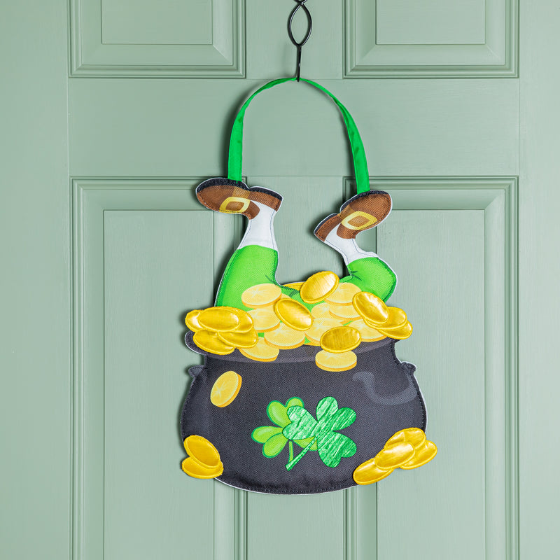 Evergreen Door Decor,Leprechaun In Pot Door Décor,0.25x13x14.5 Inches