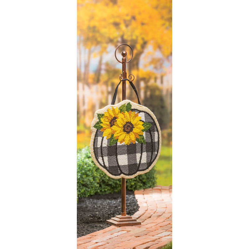 Evergreen Door Decor,Check Pumpkin and Sunflowers Hooked Door Décor,18x0.5x18 Inches