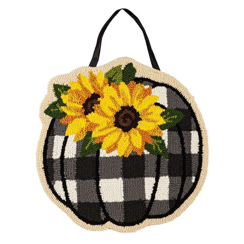 Evergreen Door Decor,Check Pumpkin and Sunflowers Hooked Door Décor,18x0.5x18 Inches