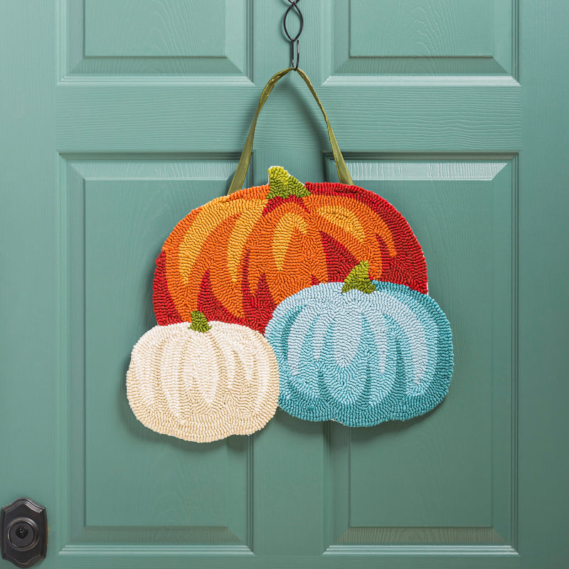 Evergreen Door Decor,Pumpkin Trio Hooked Door Décor,16x0.5x20 Inches