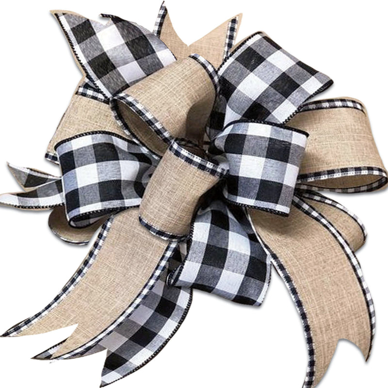 Evergreen Door Decor,Black and White Buffalo Plaid Door Tag Bow,13x1.5x18 Inches