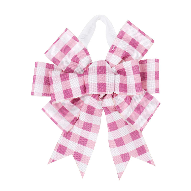 Evergreen Door Decor,Pink Plaid Door Tag Bow,13x1.5x18 Inches