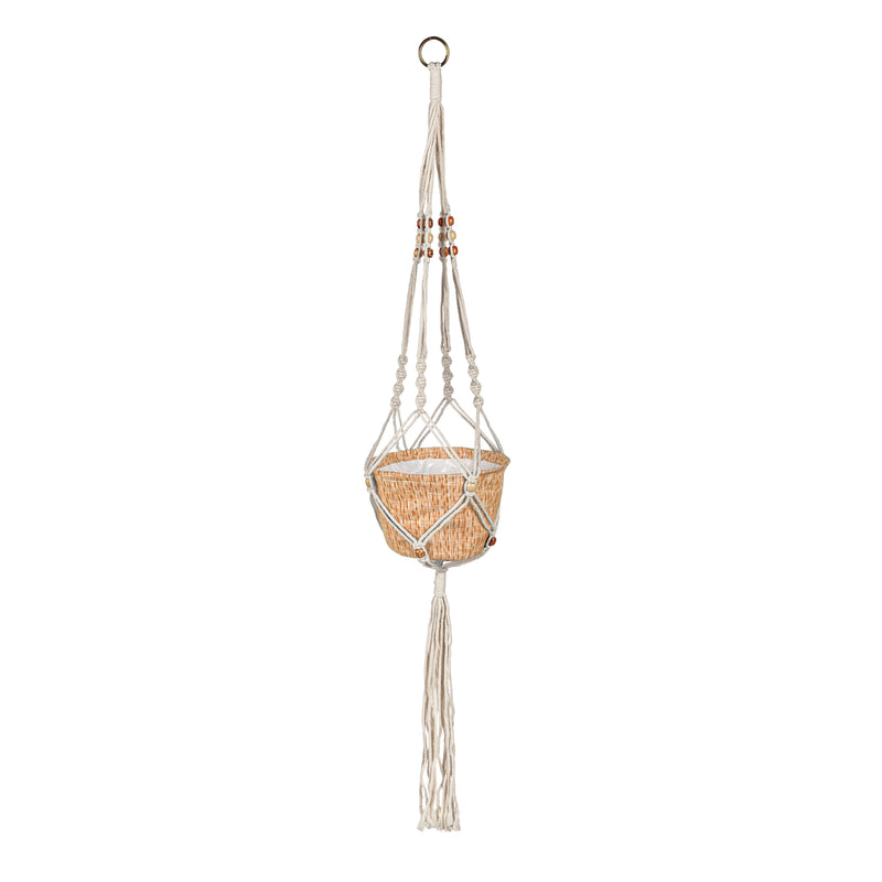 Olivia Fabric Planter with Macrame Holder, Ochre,2fp043