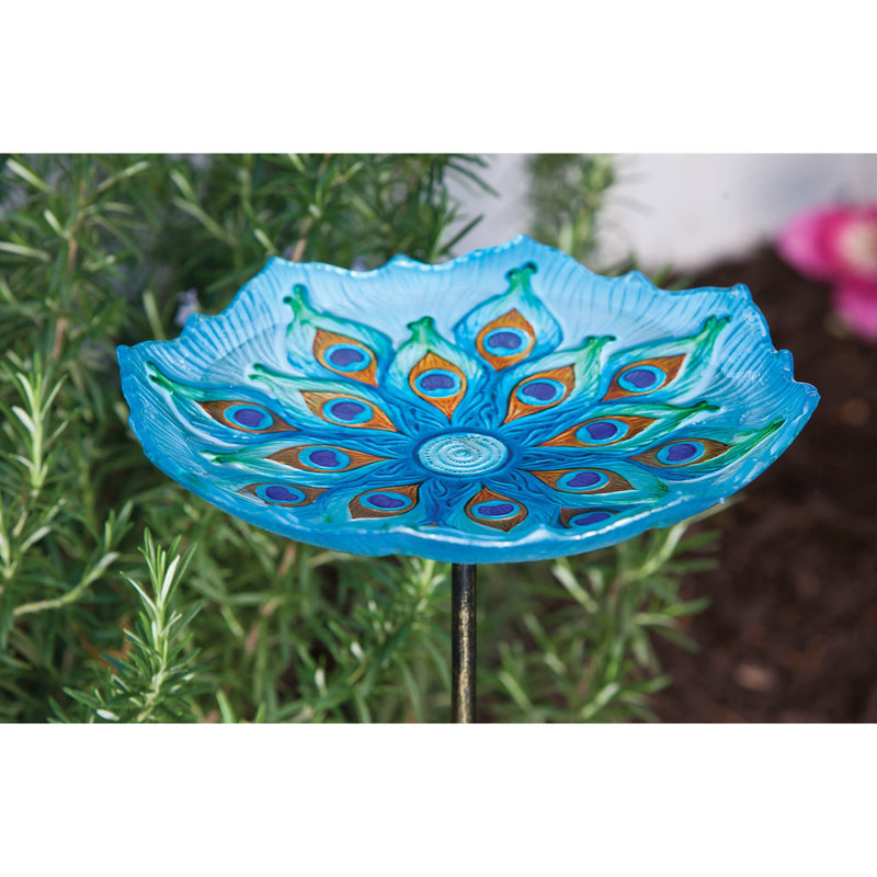 Evergreen Bird Bath,Birdbath on Stake, Peacock,11x11x26 Inches