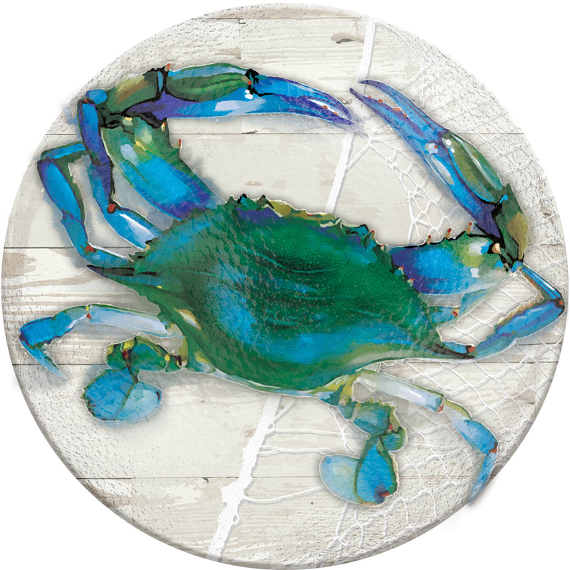 18" Hand Painted Embossed Glass Bird Bath, Blue Crab,2gb6893