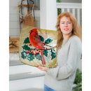 16.5" Hand Painted Embossed Square Glass Bird Bath, Holiday Cardinal,2gb6933