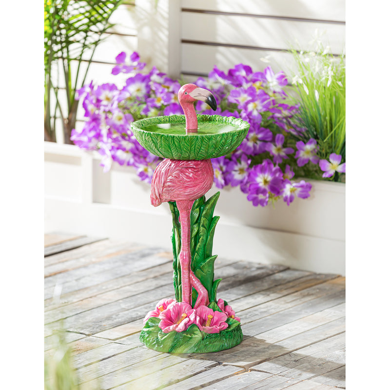 27.5"H Resin Redestal Flamingo Bird Bath,2gb6938