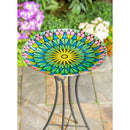 18" Hand Painted and Embossed Glass Bird Bath, Shades of Green,2gb6991