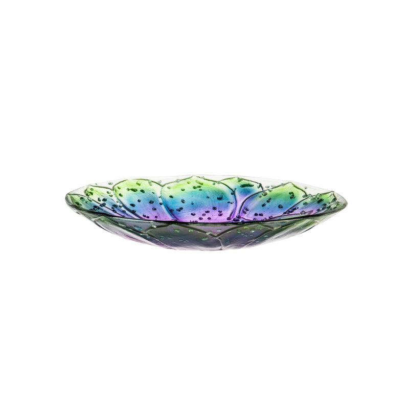18" Hand Painted and Embossed Pebble Glass Bird Bath, Conchita Succulent,2gb7004
