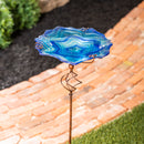 Glass Bird Bath with Garden Stake, Blue Swirl,2gb7016ecm