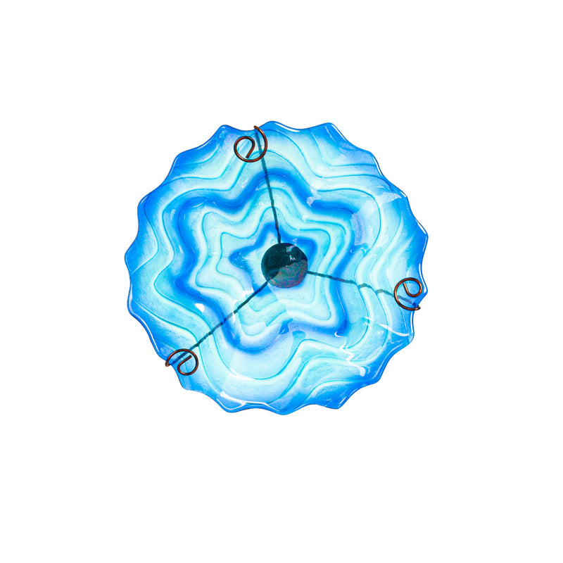 Glass Bird Bath with Garden Stake, Blue Swirl,2gb7016ecm