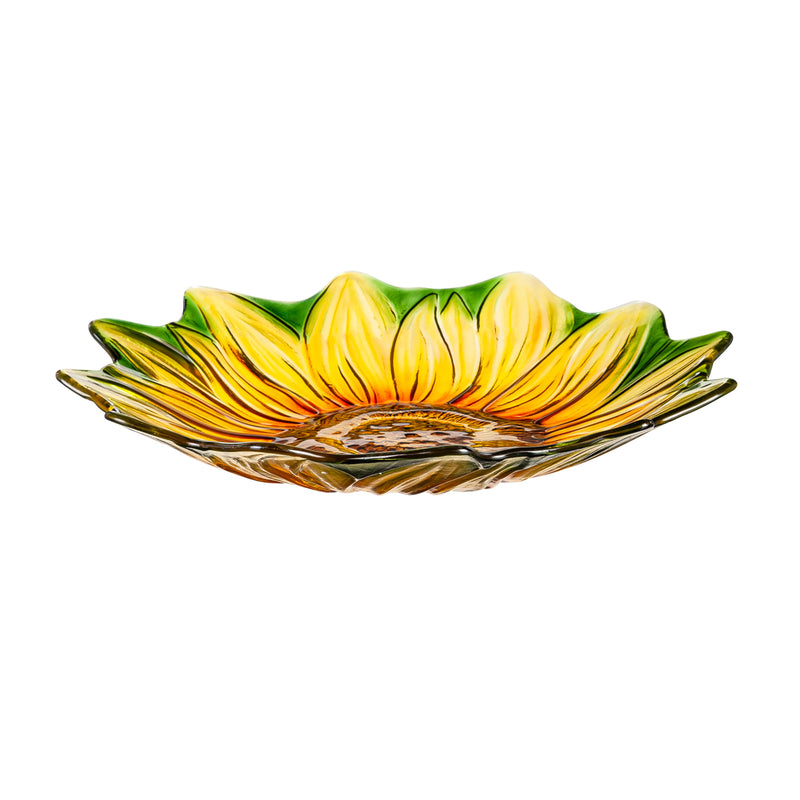 Evergreen Bird Bath,18" Hand Painted and Embossed Shaped Bird Bath, Sunflower,18x2.36x18 Inches