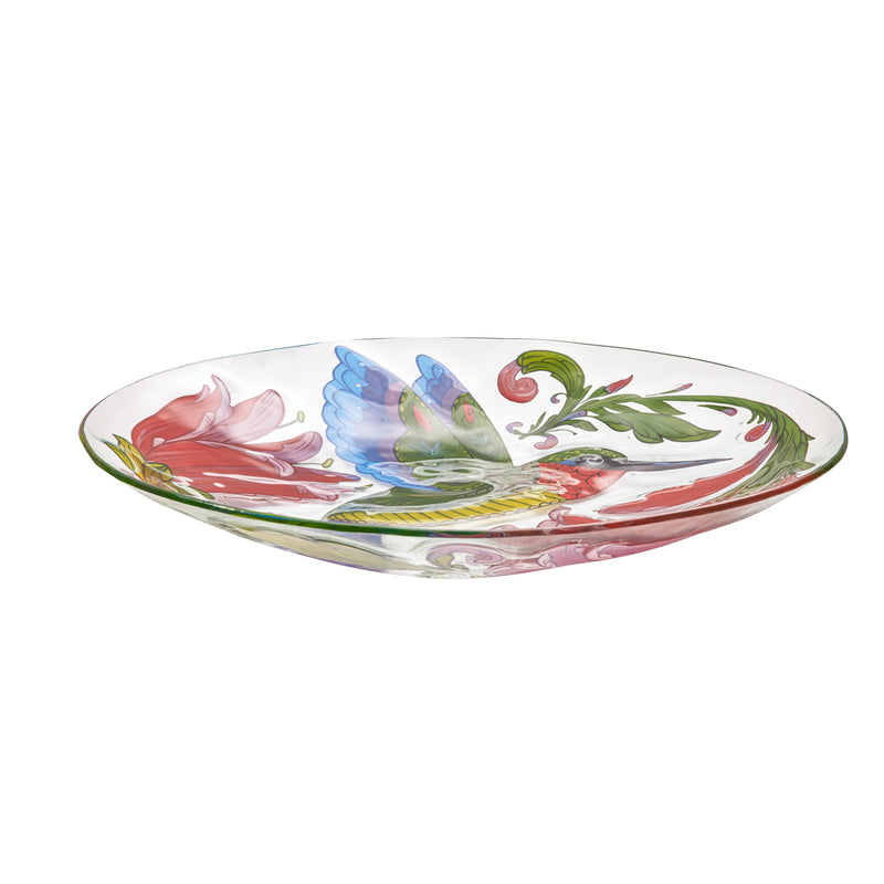 Evergreen Bird Bath,18" Folk-art Hummingbird Bird Glass Bird Bath,18x18x2.55 Inches