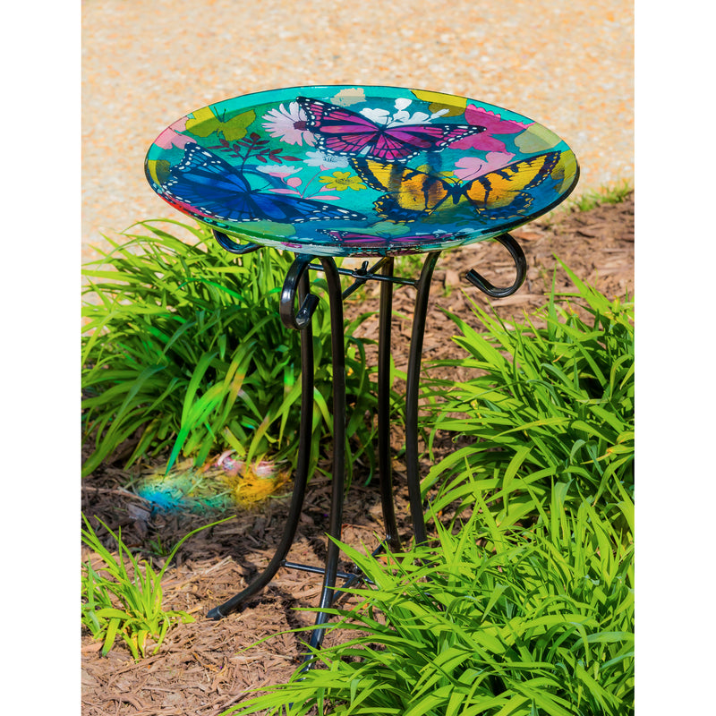 16" Glass Birdbath w/ Stand, Bountiful Butterfly,2gb749