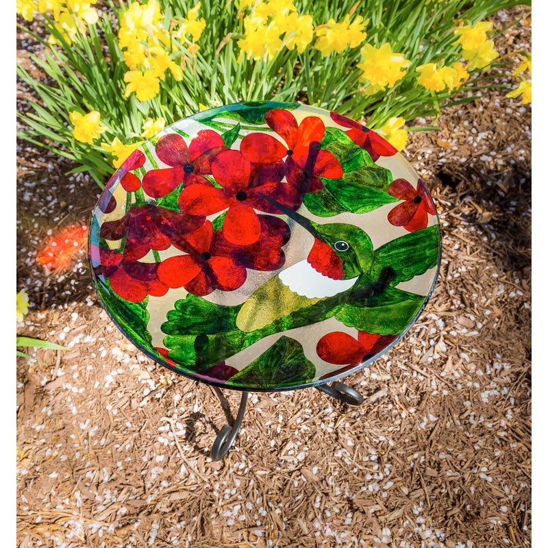 16" Glass Birdbath w/ Stand, Hummingbird,2gb750
