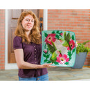 16.5" Hand Painted Embossed Square Glass Bird Bath, Hummingbird duo,2gb833