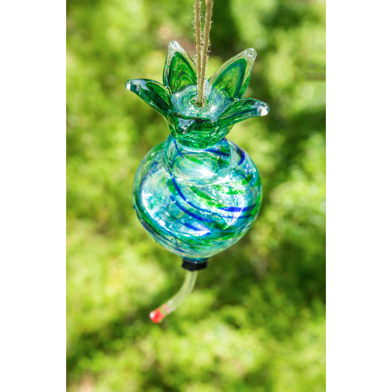 Hanging Art Glass Hummingbird Feeder with Built-in Floral Ant Moat, 3 ASST.,2hf267