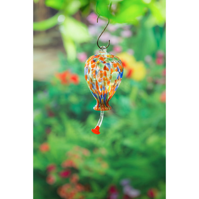 Multi-Color Glass Hummingbird Feeder with Spout,2hf292