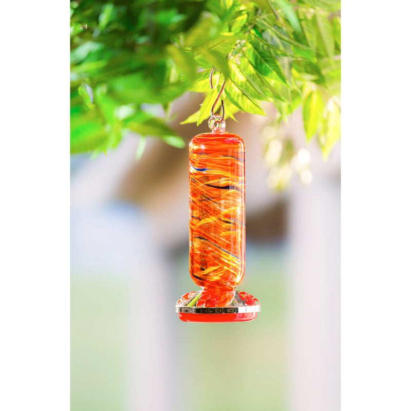 Evergreen Bird Feeder,Orange Speckle Glass Hummingbird Feeder,4.92x4.92x11.81 Inches