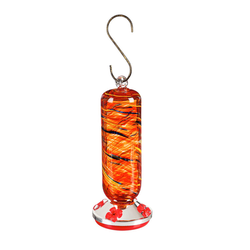 Evergreen Bird Feeder,Orange Speckle Glass Hummingbird Feeder,4.92x4.92x11.81 Inches